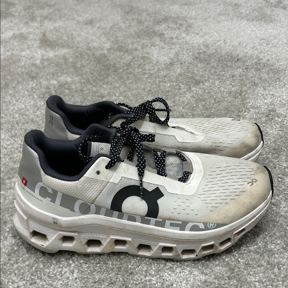 On Running Cream and Black Athletic Shoes - Picture 3 of 4